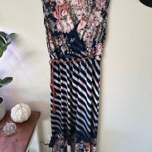 Floral and Striped Maxi Dress